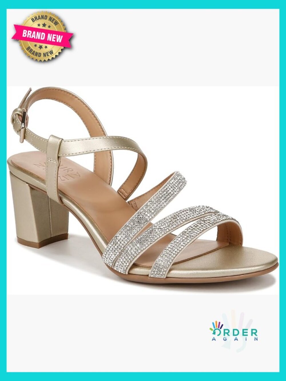 Strappy Heeled Sandals Rhinestone Block Heel Slingback Buckle Closure Open Toe